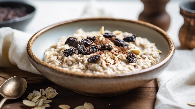 Foto porridge d'avena con un po' di cioccolato scuro