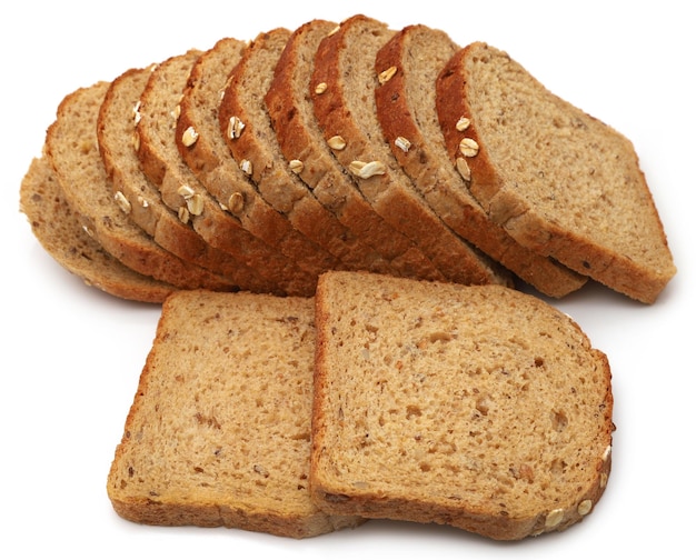 Oat rye bread fresh and sliced over white background