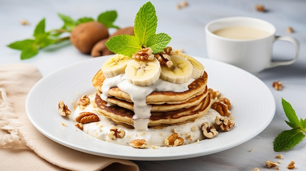 OatBanana Pancake with Yogurt and Nuts