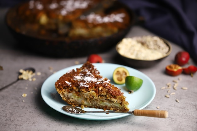 Oatmeal cake with seeds and fruits