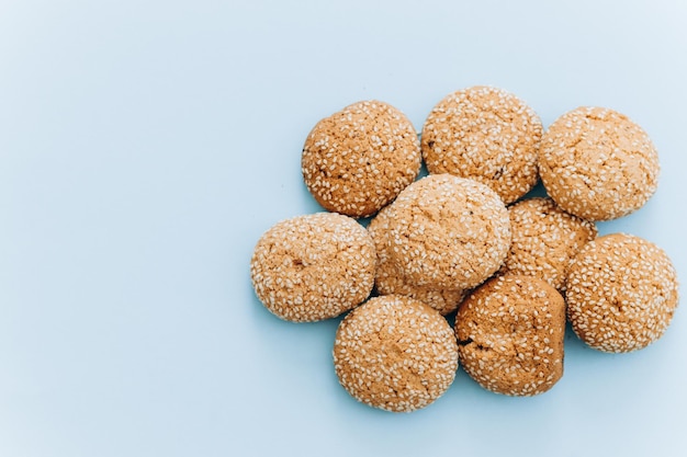 Oatmeal cookies on a blue background