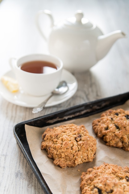 Oatmeal cookies and cup of tea