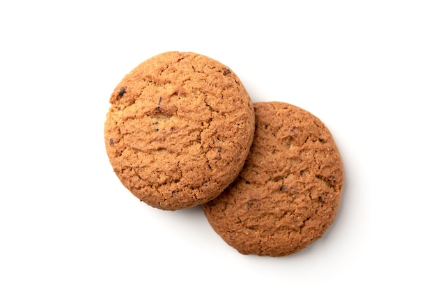 Oatmeal cookies isolated on white surface.