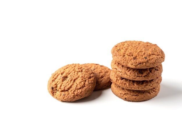 Oatmeal cookies isolated on white surface.