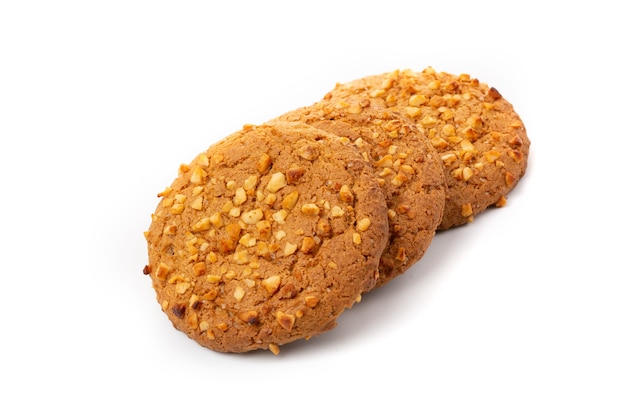 Oatmeal cookies on a white background. Diet food.