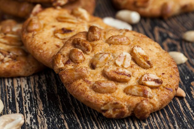 Oatmeal cookies with the addition of dried fruits and various types of nuts including peanuts wheatoatmeal cookies with peanuts