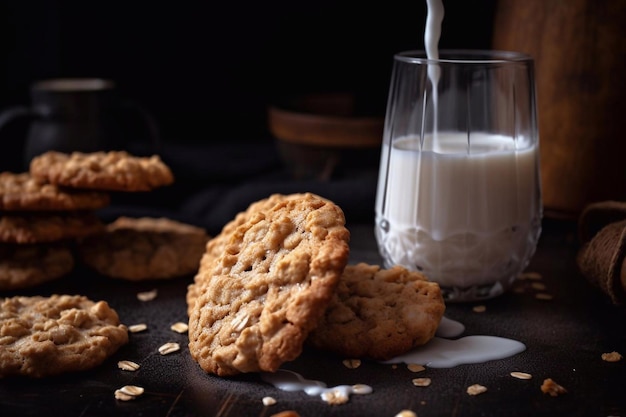 Oatmeal cookies with milk AI Generated