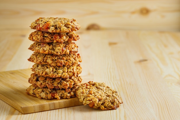 Oatmeal cookies on a wooden table