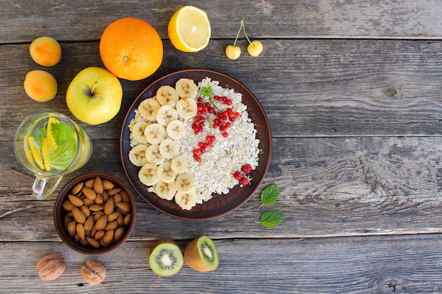     Oatmeal and fruit. Healthy food.