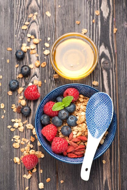 Oatmeal Granola with berries top view