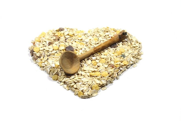 Oatmeal heart isolated on a white background with place for an inscription Bunting heart symbol