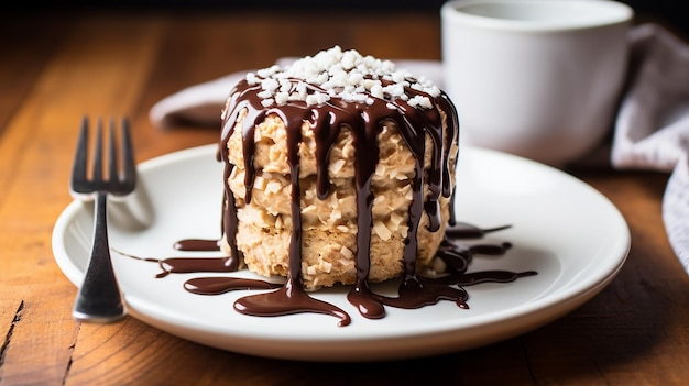 Oatmeal Mug Cake Drizzled with Dark Chocolate