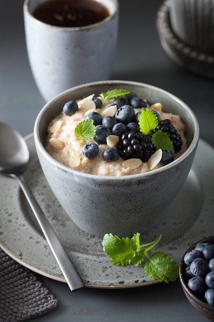 Oatmeal porridge with blueberry in a bowl