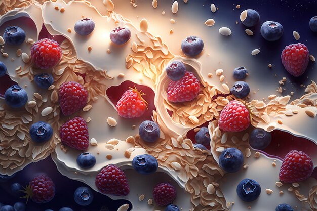 Oatmeal porridge with summer strawberries berries Generative background