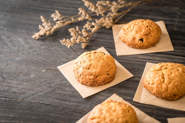 oatmeal raisin cookies on wood