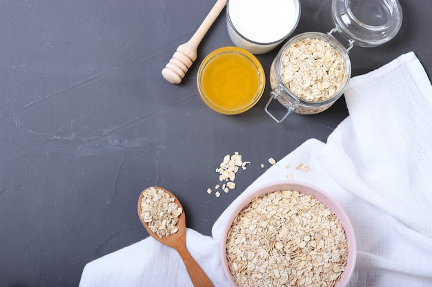 Oatmeal on the table top view closeup