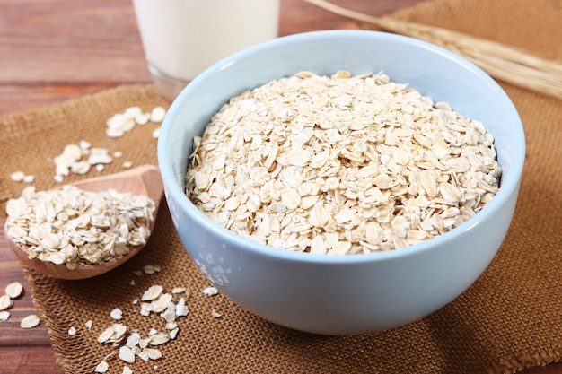 Oatmeal on the table top view closeup