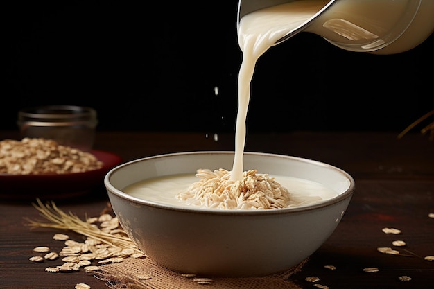 Oatmeal uit een container in een schaal gegoten