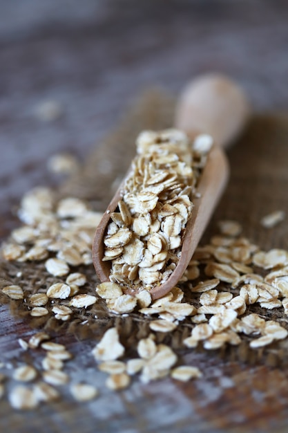 Oatmeal in a wooden spatula