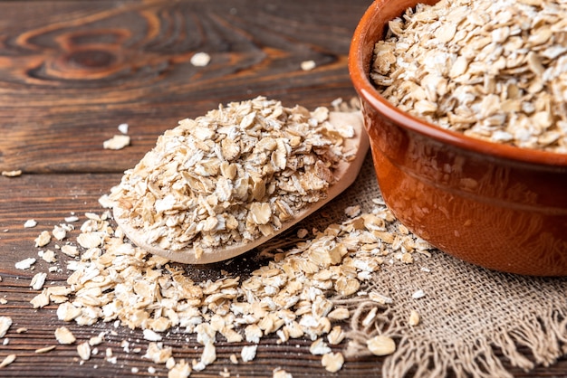 Oatmeal on a wooden table