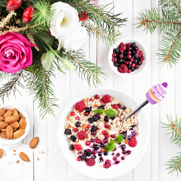 Oats with berries at breakfast