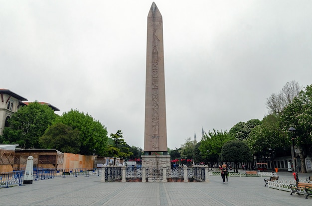 Obelisk of Theodosius with hieroglyphs at the Sultanahmet Square, Istanbul, Turkey