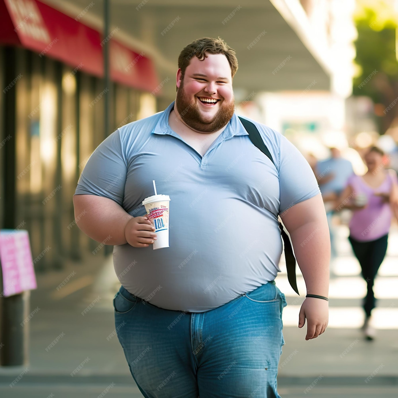 Premium AI Image | An obese American man with a shirt tight around his ...