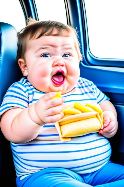 obese boy girl eating fast food hamburger french fries unhealthy eating concept illustration