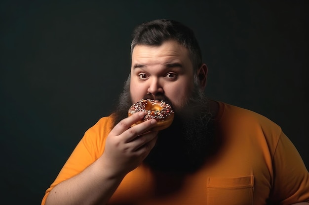 Obese man eating junk food