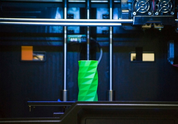 The object printed 3D printer on a blue and black background