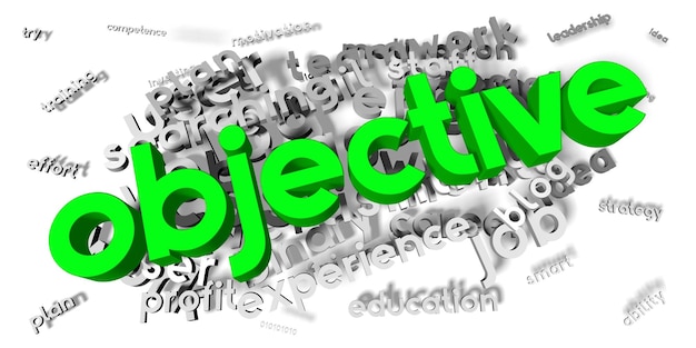 Objectief groen en grijs woorden typografisch concept 3D illustratie