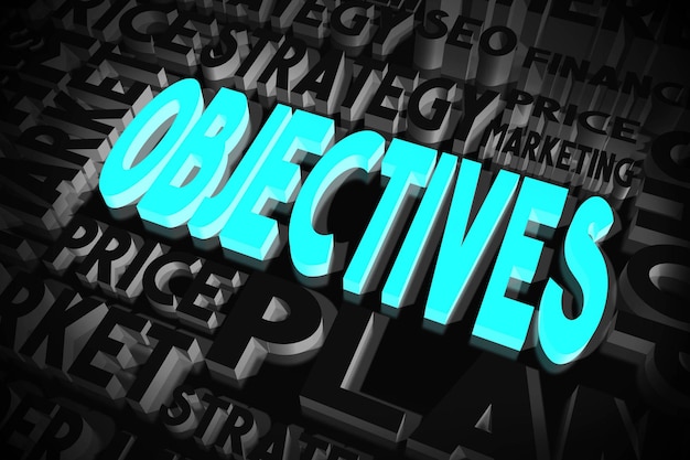 Photo objectives blue and black words typographical concept 3d illustration