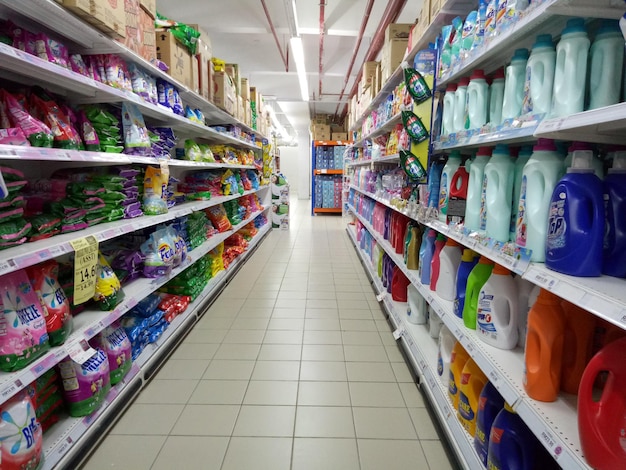 Photo objects on shelves at supermarket