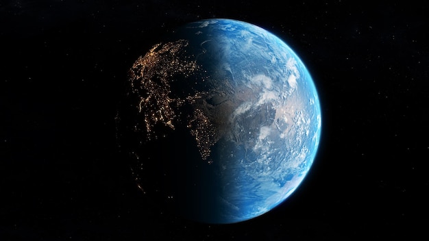 照片从太空观察地球的《暮光之城》行3 d渲染