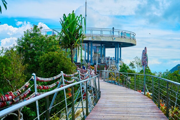 Observation platform at the highest point of the island of Langkawi. Panorama of the island.