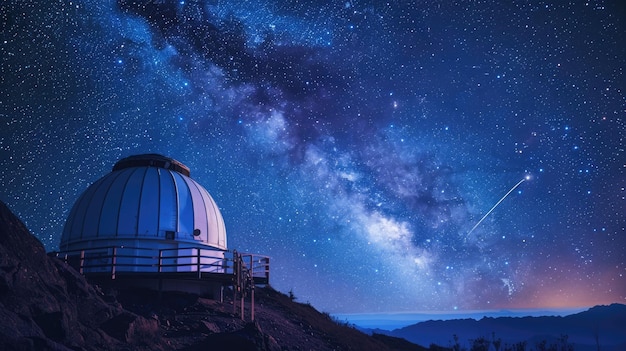 Observatory dome open to a starlit sky with asteroid for Asteroid Day Asteroid Day