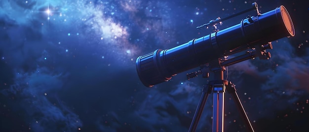 Фото Наблюдение за созвездием через телескопный штатив в ночном небе концепция астрономии ночные небесные телескопы созвездия звездные наблюдения