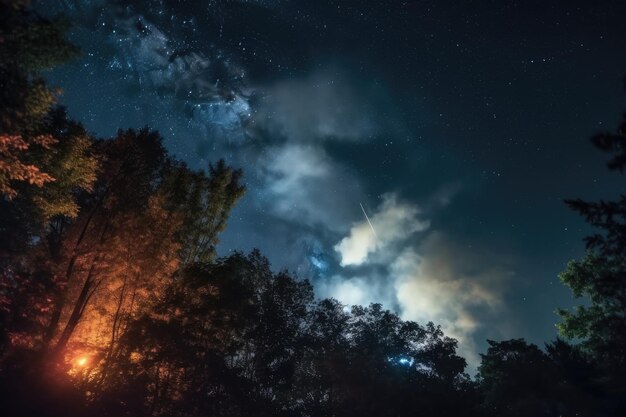 Observing the night sky from a spacecraft a spaceship that is shooting smoke into the universe