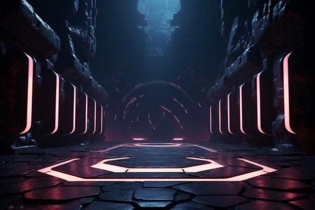 Obsidian chamber morphs into a 3D scifi haven projecting futuristic dimensions