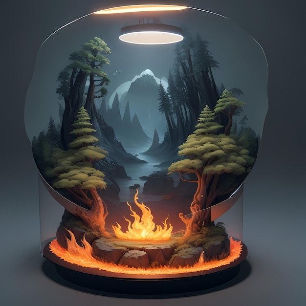 Obsidian Globe With A Fire Inside Of It Firey Environment 3d Stylize Scene