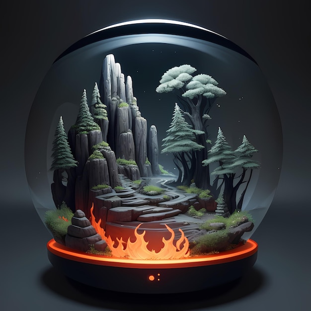 Obsidian Globe With A Fire Inside Of It Firey Environment 3d Stylize Scene