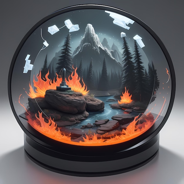 Obsidian Globe With A Fire Inside Of It Firey Environment 3d Stylize Scene