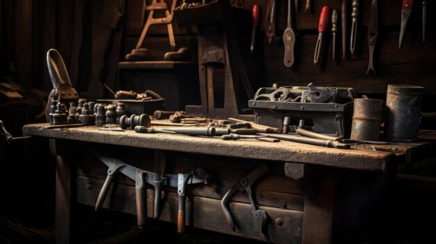 Photo obsolete equipment in a rural workshop