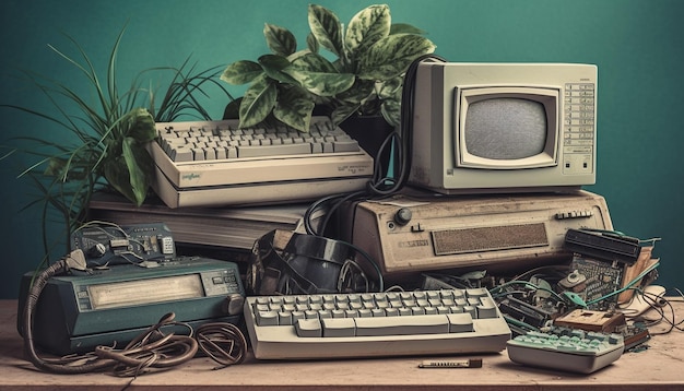 Foto una macchina da scrivere obsoleta su una scrivania polverosa accende la nostalgia generata dall'intelligenza artificiale