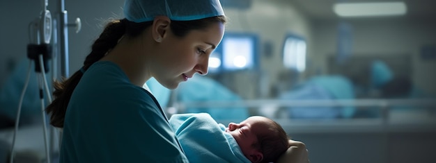 Photo an obstetrician holds a newborn baby in his hands