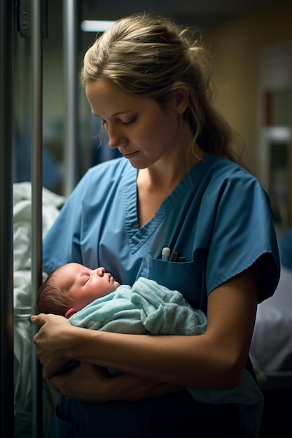 Photo an obstetrician holds a newborn baby in his hands