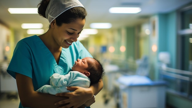 Photo an obstetrician holds a newborn baby in his hands