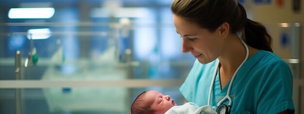 Photo an obstetrician holds a newborn baby in his hands