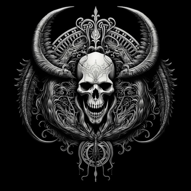 Foto l'occulto tshirt tatuaggio design illustrazione arte oscura isolato su sfondo nero