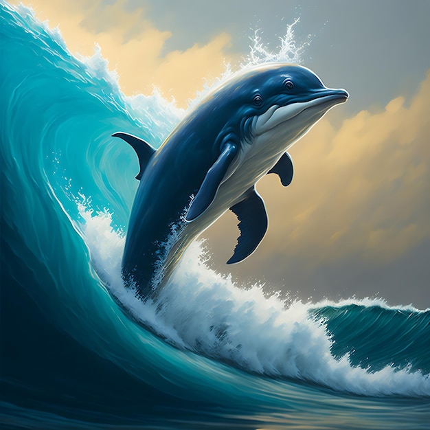 Oceaan dolfijn olieverfschilderij